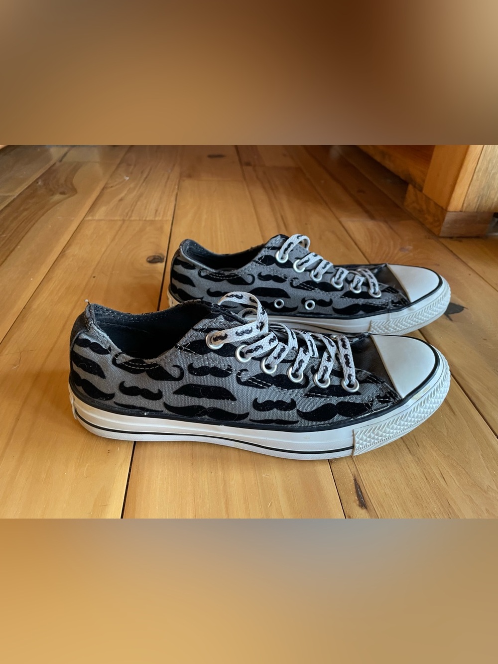 Converse Black and White Mustache-Print Low-Top Sneakers
